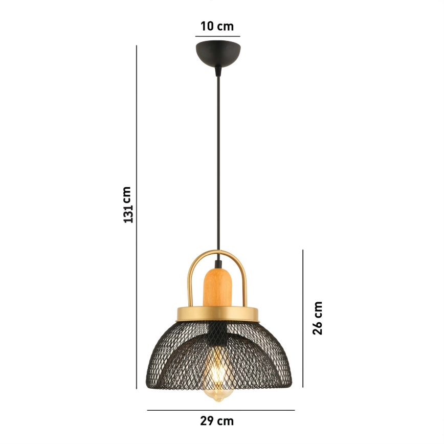 MONZA-riippuvalaisin vaijerilla, 1 x E27, 40 W, 230 V, halkaisija 29 cm, musta/kultainen