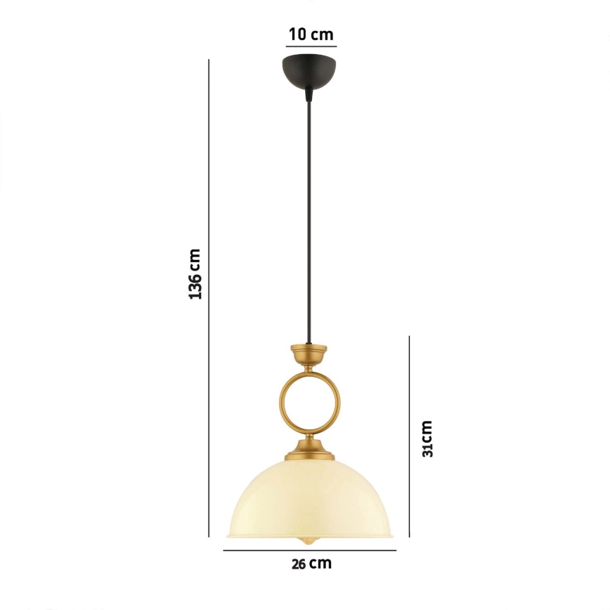 MONZA-riippuvalaisin vaijerilla 1xE27/40W/230V Ø 26 cm kerma/pronssi