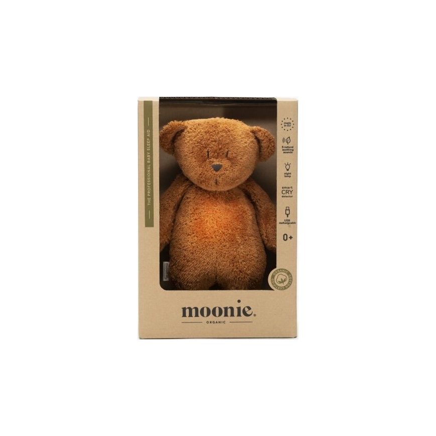 Moonie - Snuggle buddy melodialla ja valolla pieni karhu 2.0 organic caramel