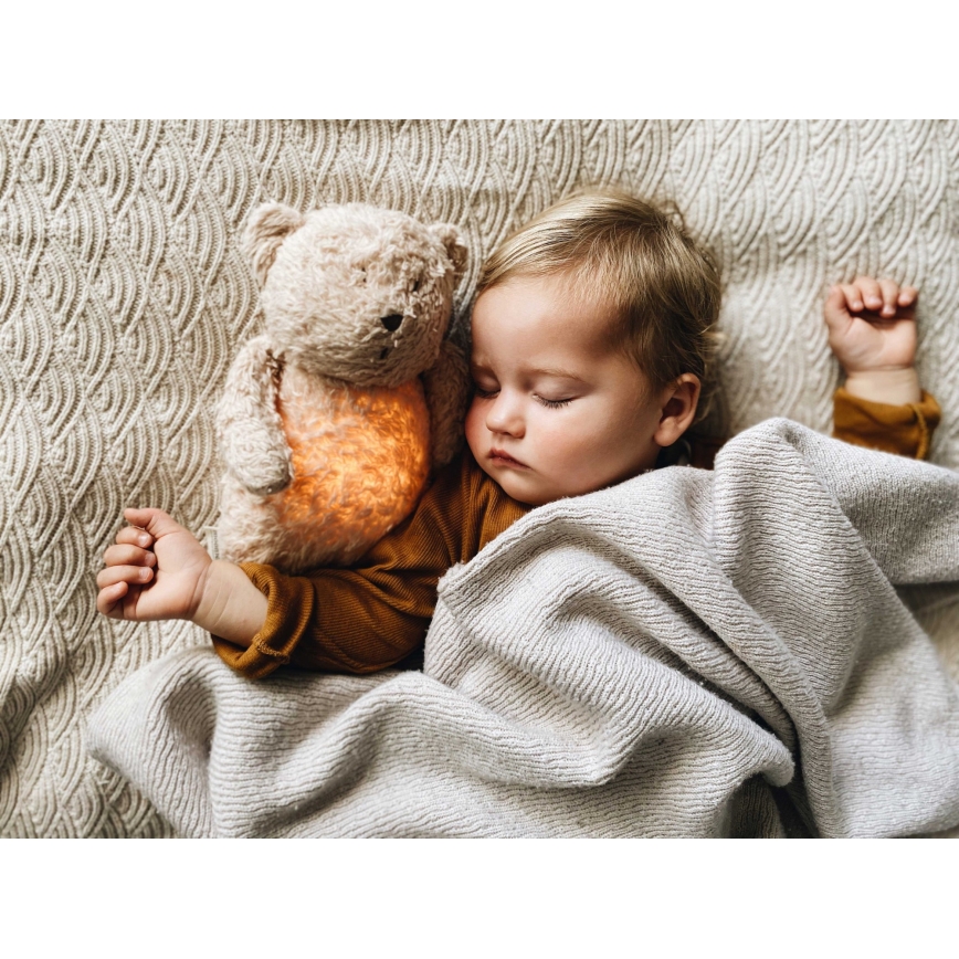 Moonie - Snuggle buddy melodialla ja valolla pieni karhu 2.0 organic harmaa
