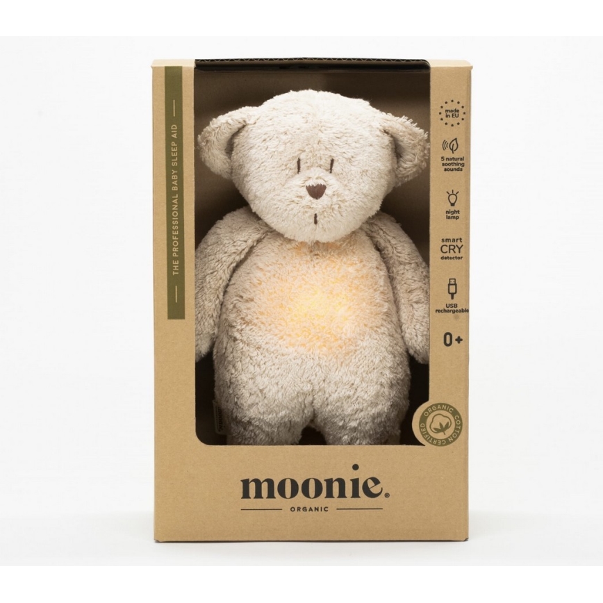 Moonie - Snuggle buddy melodialla ja valolla pieni karhu 2.0 organic Hiekka