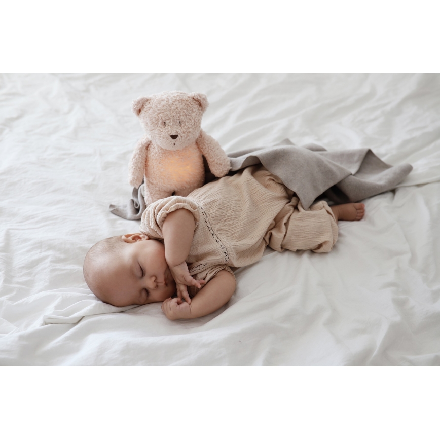 Moonie - Snuggle buddy melodialla ja valolla pieni karhu 2.0 organic ruusu