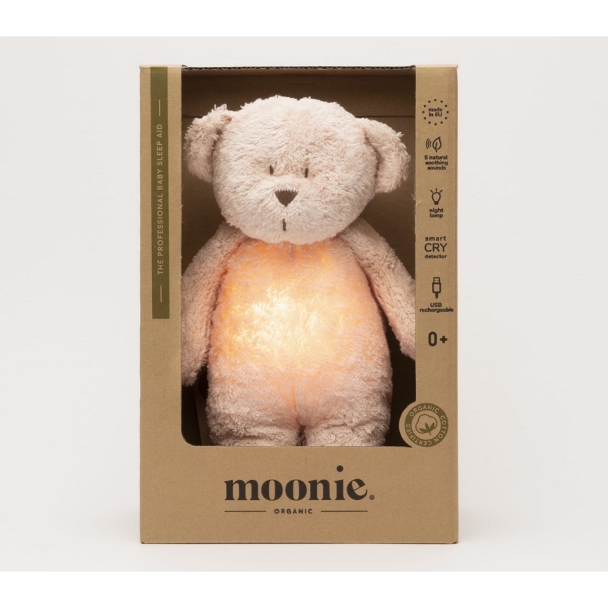 Moonie - Snuggle buddy melodialla ja valolla pieni karhu 2.0 organic ruusu