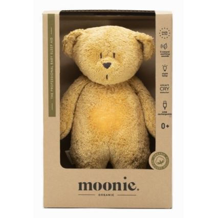 Moonie - Snuggle buddy melodialla ja valolla pieni karhu organic hunajanauhat natur