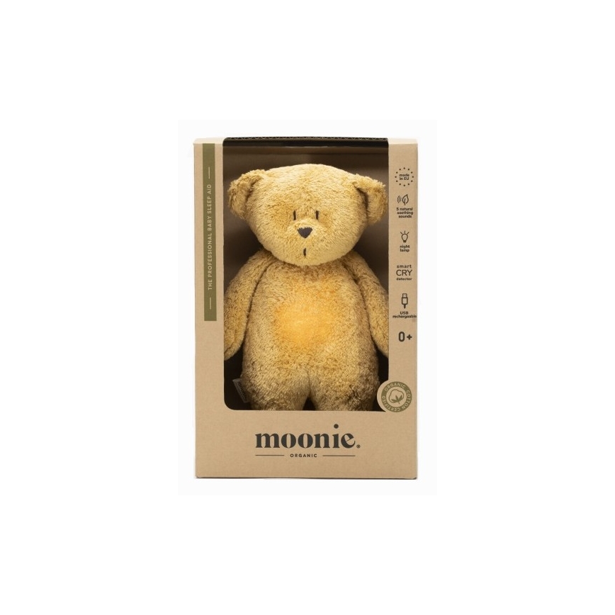 Moonie - Snuggle buddy melodialla ja valolla pieni karhu organic hunajanauhat natur