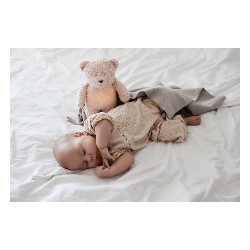 Moonie - Snuggle buddy melodialla ja valolla pieni karhu organic ruusu natur