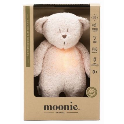 Moonie - Snuggle buddy melodialla ja valolla pieni karhu organic ruusu natur