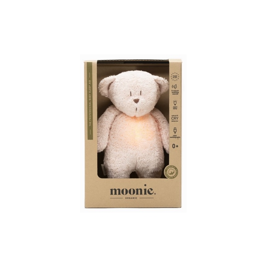 Moonie - Snuggle buddy melodialla ja valolla pieni karhu organic ruusu natur
