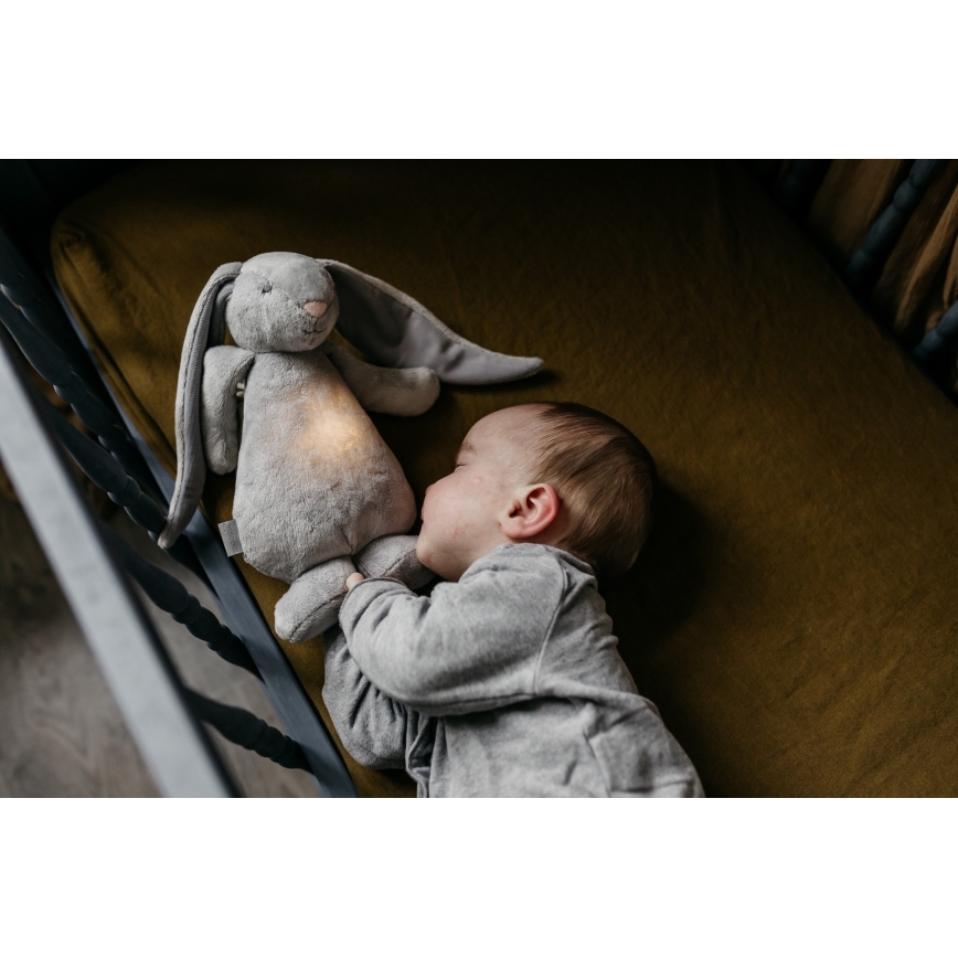 Moonie - Snuggle buddy melodialla ja valolla pupu 2.0 organic harmaa