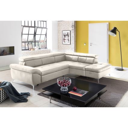 Nahkainen kulmasohva L-mallinen SALERNO II oikea beige, avattava