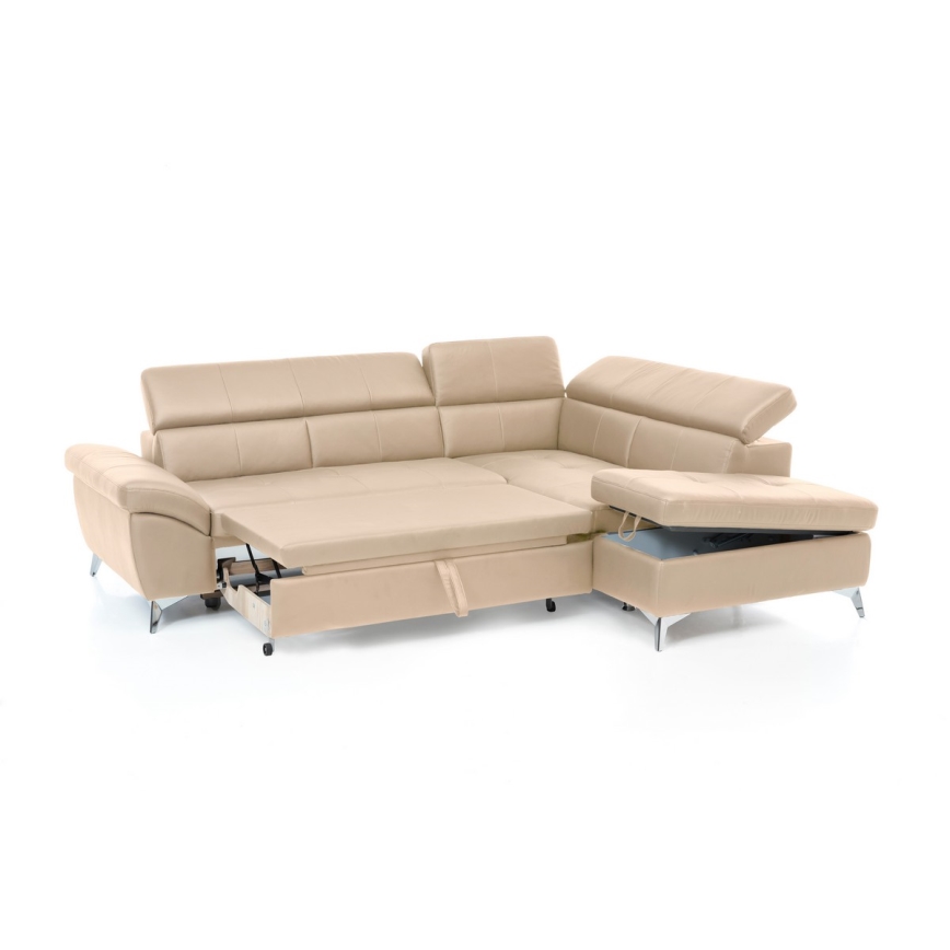 Nahkainen kulmasohva L-mallinen SALERNO II oikea beige, avattava