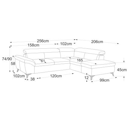 Nahkainen kulmasohva L-mallinen SALERNO II oikea beige, avattava
