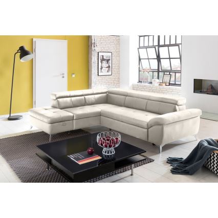 Nahkainen kulmasohva L-mallinen SALERNO II vasen beige, avattava