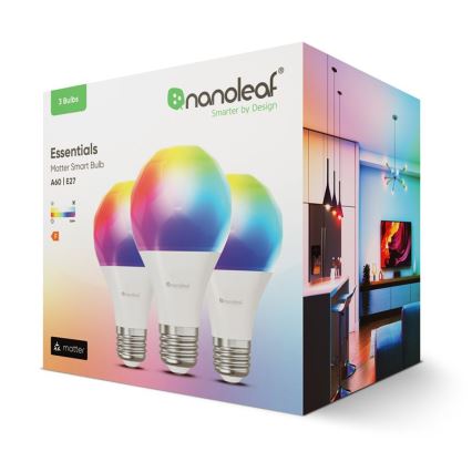 SETTI 3x LED RGBW Himmennettävä polttimo ESSENTIALS A60 E27/8,5W/230V CRI 90 2700-6500K Wi-Fi - Nanoleaf