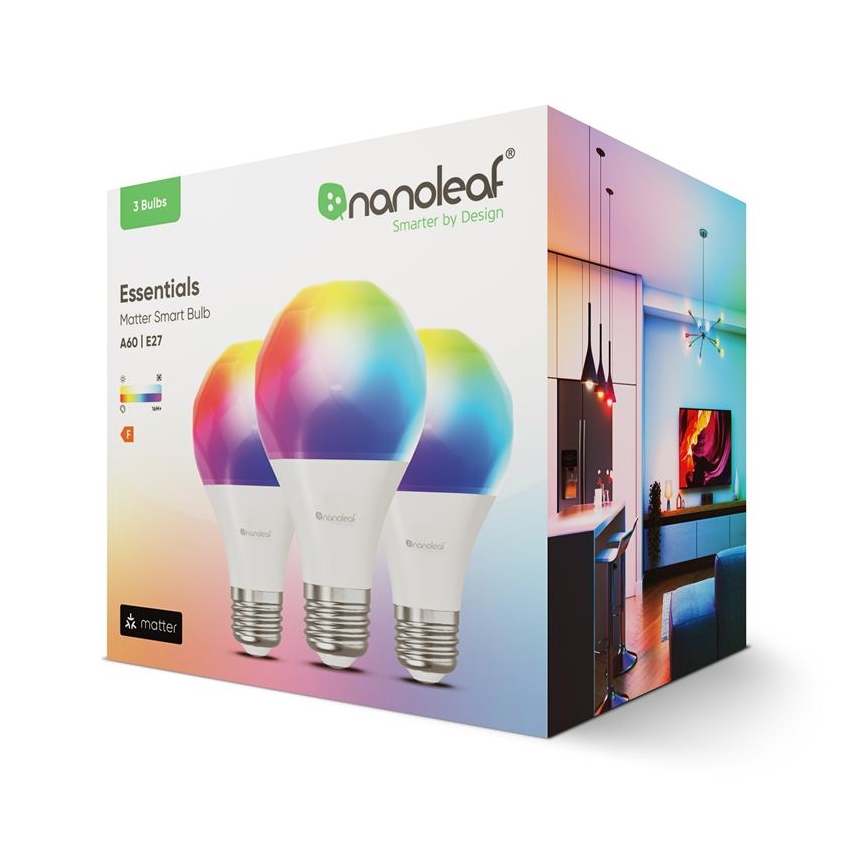 SETTI 3x LED RGBW Himmennettävä polttimo ESSENTIALS A60 E27/8,5W/230V CRI 90 2700-6500K Wi-Fi - Nanoleaf