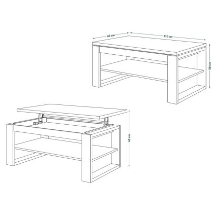 Kokouspöytä nostettavalla kannella ja hyllyllä NEA tammi craft/musta