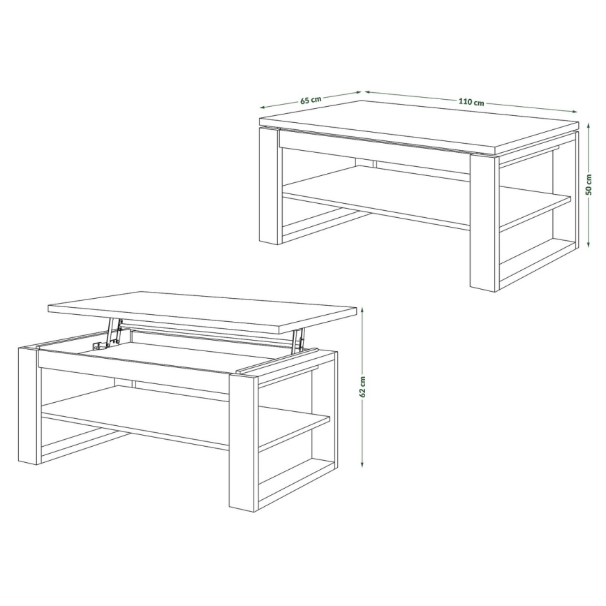 Kokouspöytä nostettavalla kannella ja hyllyllä NEA tammi craft/musta