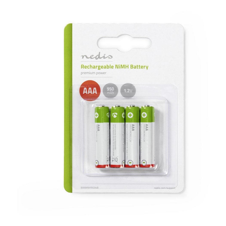 Nedis BANM9HR034B - 4 kpl ladattava akku AAA Ni-MH / 1.2V / 950mAh