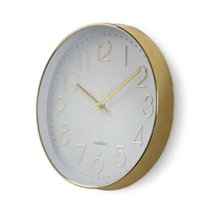 Nedis CLWA015PC30GD - Seinäkello 1xAA valkoinen / kultainen