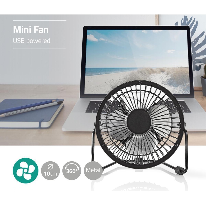 Nedis FNDK1BK10 - Pöytätuuletin 3W / USB 10 cm musta