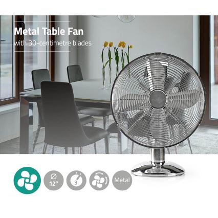 Nedis FNTB20ECR30 - pöytätuuletin 35W/230V kiiltävä kromi