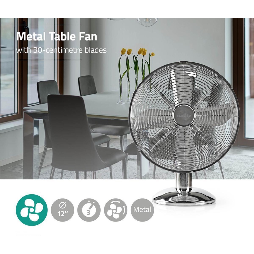 Nedis FNTB20ECR30 - pöytätuuletin 35W/230V kiiltävä kromi