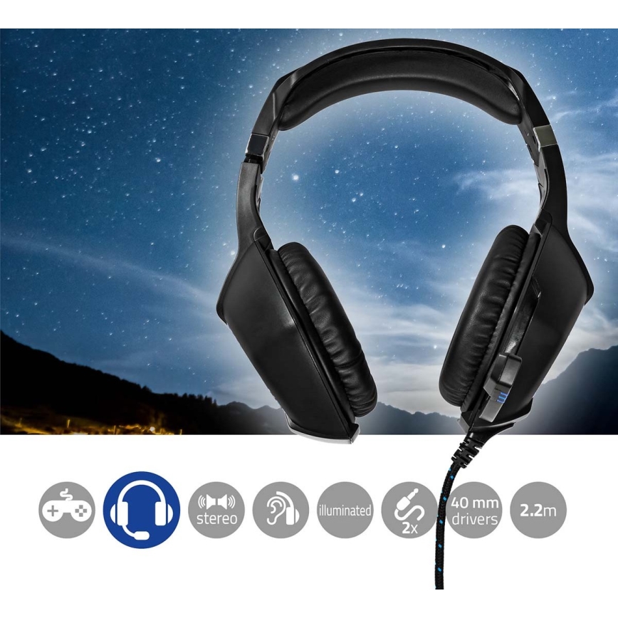 LED-pelikuulokkeet mikrofonilla musta/sininen
