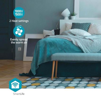 Tuuletin kanssa keraaminen lämmitin Smartlife 1000/1500W/230V Wi-Fi Tuya + kauko-ohjaus