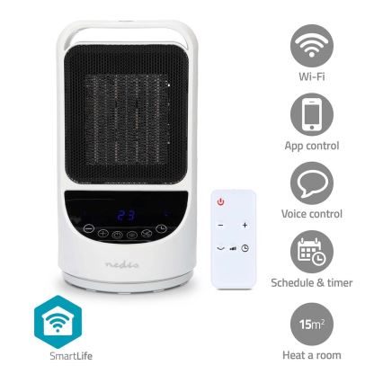 Tuuletin kanssa keraaminen lämmitin Smartlife 1000/1500W/230V Wi-Fi Tuya + kauko-ohjaus