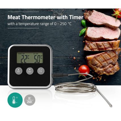 Lihalämpömittari näytöllä ja ajastimella 0-250 °C 1xAAA