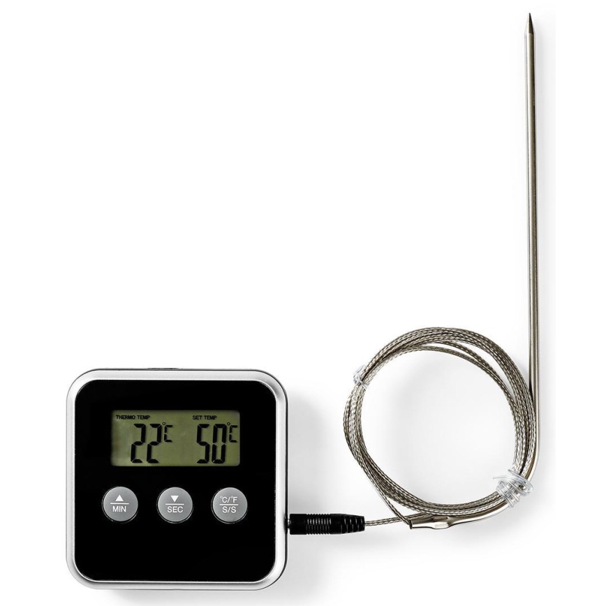 Lihalämpömittari näytöllä ja ajastimella 0-250 °C 1xAAA