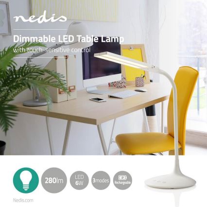 LED himmennettävä pöytävalaisin LED/6W/5V 2200 mAh valkoinen