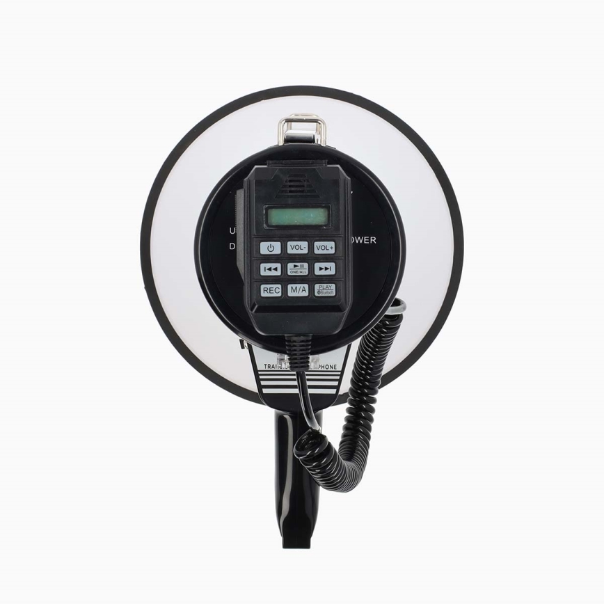 Megafoni ulkoisella mikrofonilla USB 25W/8xC valkoinen/musta