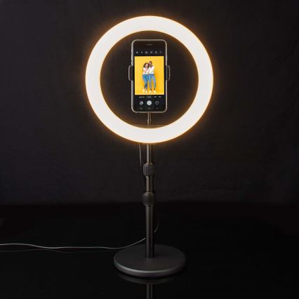 LED-himmennettävä lamppu jalustalla ja pidikkeellä vloggaamiseen LED/6W/USB 2700-6700K