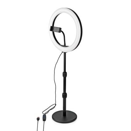 LED-himmennettävä lamppu jalustalla ja pidikkeellä vloggaamiseen LED/6W/USB 2700-6700K