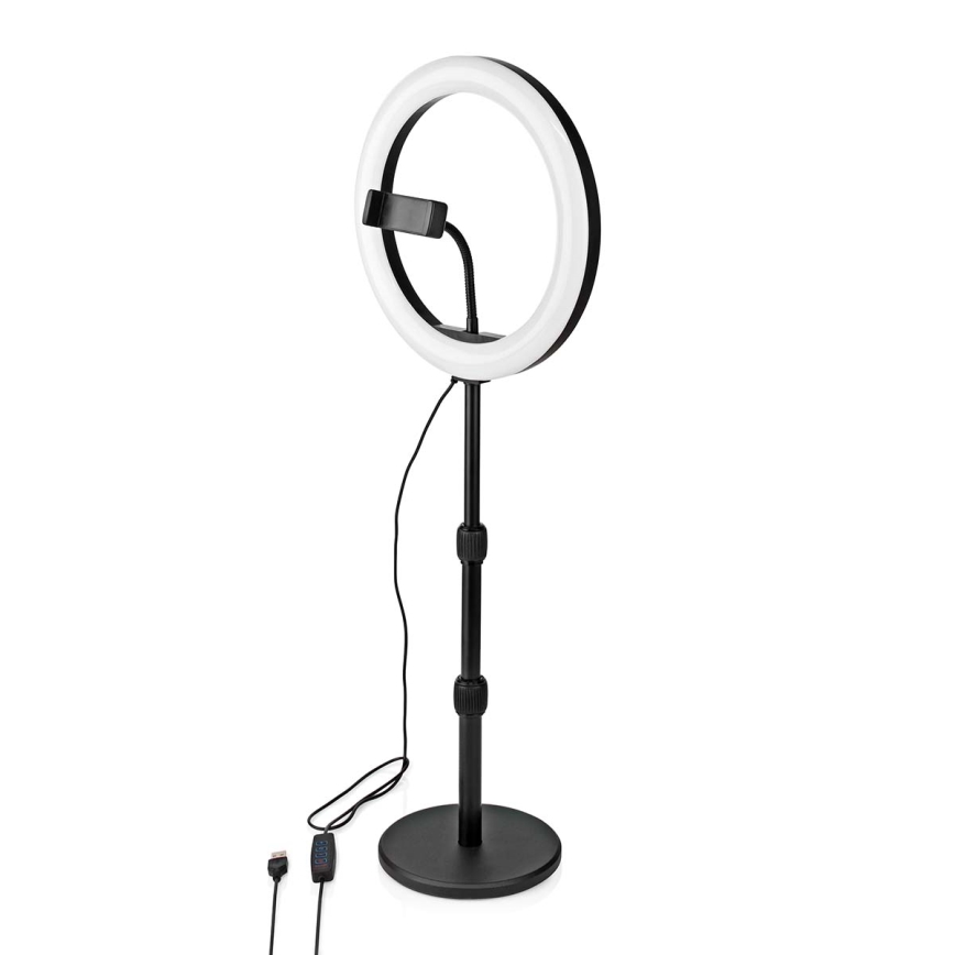 LED-himmennettävä lamppu jalustalla ja pidikkeellä vloggaamiseen LED/6W/USB 2700-6700K