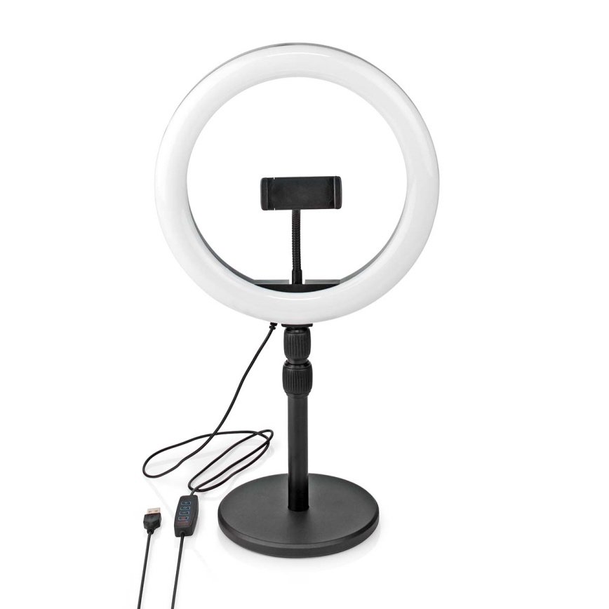 LED-himmennettävä lamppu jalustalla ja pidikkeellä vloggaamiseen LED/6W/USB 2700-6700K