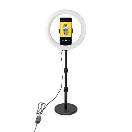 LED-himmennettävä lamppu jalustalla ja pidikkeellä vloggaamiseen LED/6W/USB 2700-6700K
