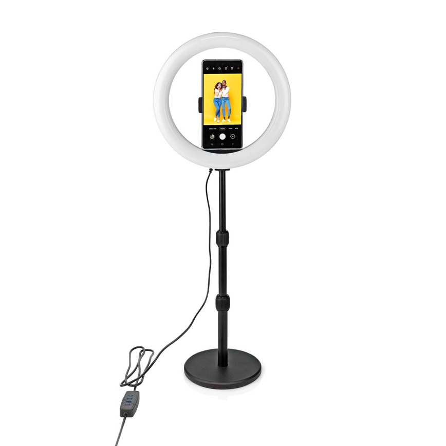 LED-himmennettävä lamppu jalustalla ja pidikkeellä vloggaamiseen LED/6W/USB 2700-6700K