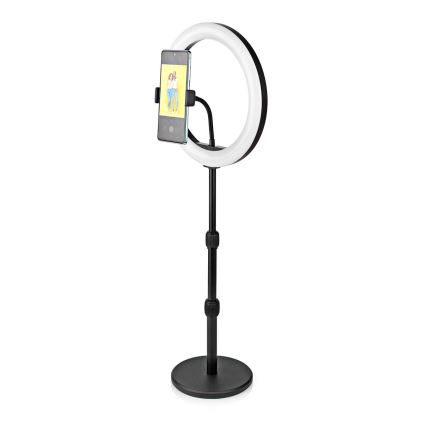 LED-himmennettävä lamppu jalustalla ja pidikkeellä vloggaamiseen LED/6W/USB 2700-6700K