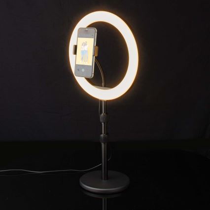 LED-himmennettävä lamppu jalustalla ja pidikkeellä vloggaamiseen LED/6W/USB 2700-6700K