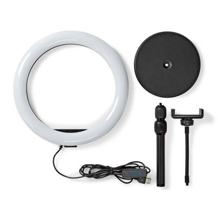 LED-himmennettävä lamppu jalustalla ja pidikkeellä vloggaamiseen LED/6W/USB 2700-6700K