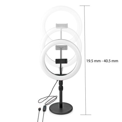 LED-himmennettävä lamppu jalustalla ja pidikkeellä vloggaamiseen LED/6W/USB 2700-6700K
