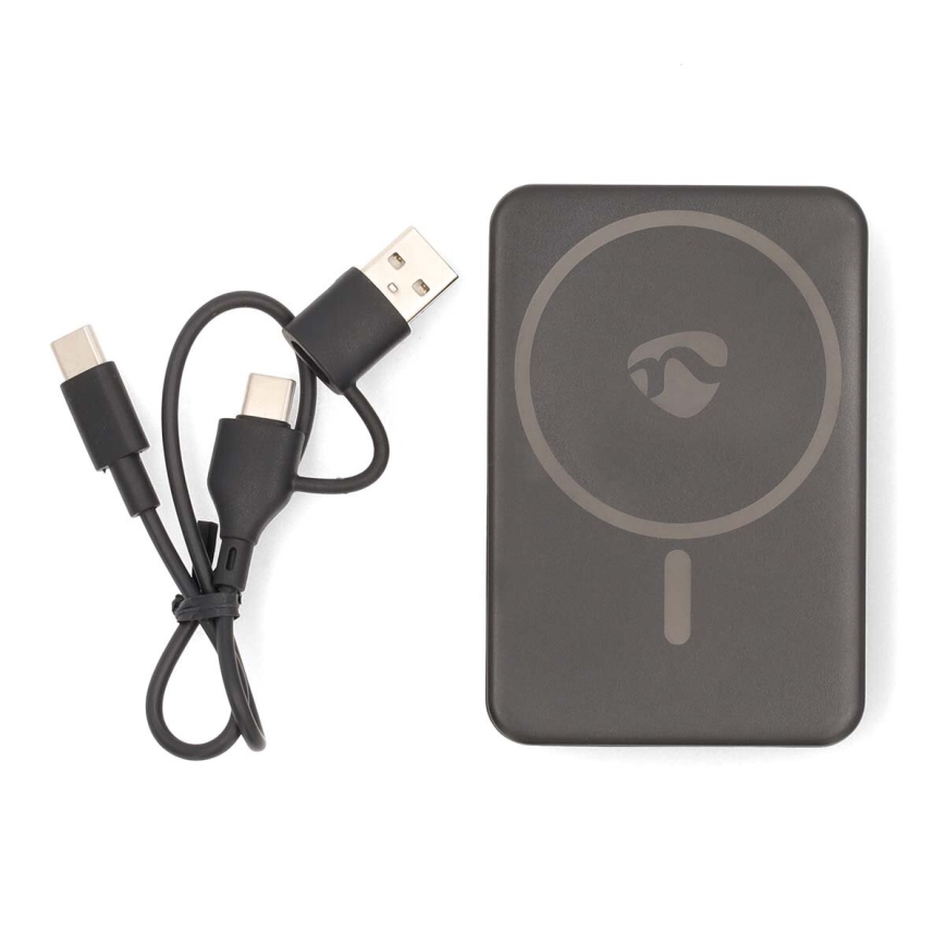 Laturi 2in1 magneettinen langattomalla latauksella MagSafe 5000 mAh musta