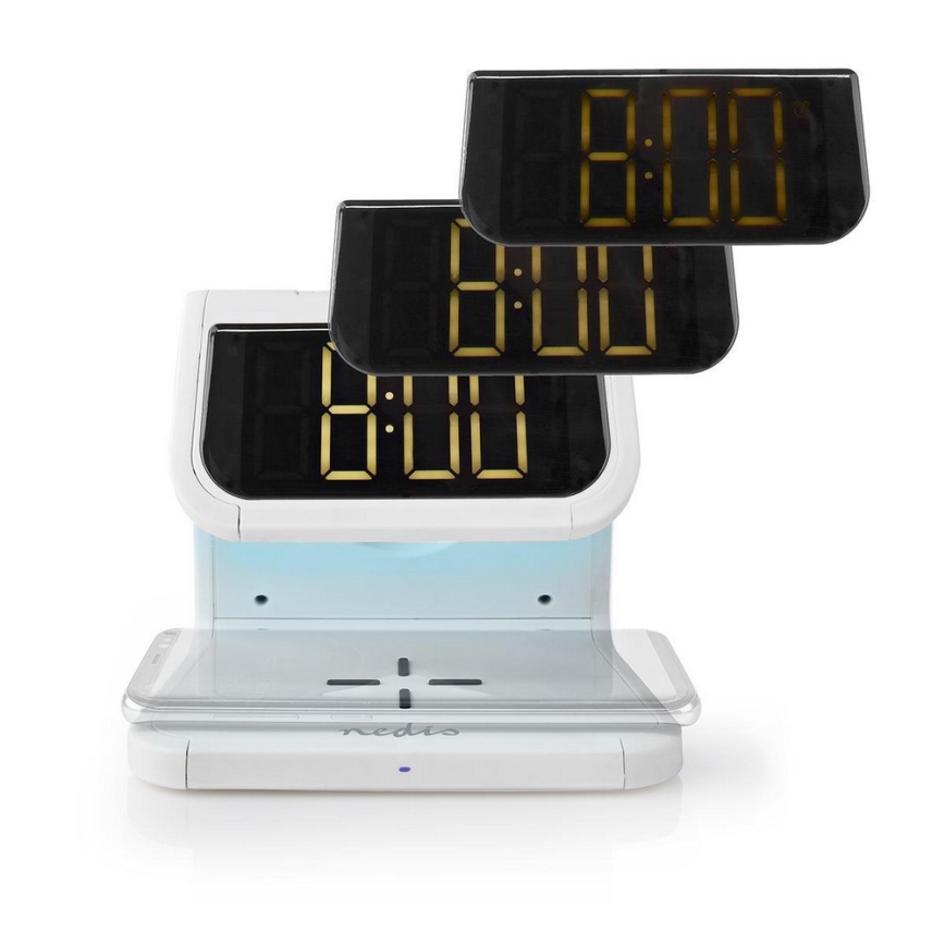 LED RGB -herätyskello langattomalla laturilla LED / 10W / 230V valkoinen