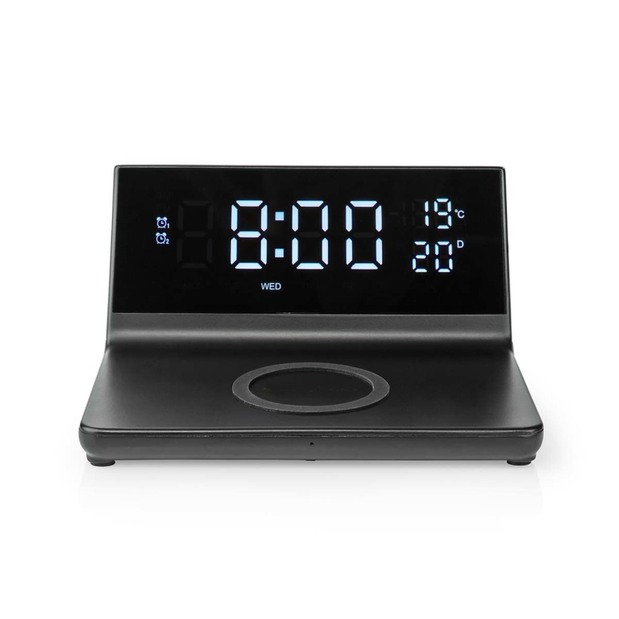 Herätyskello LCD-näytöllä ja langattomalla laturilla 15W/230V musta