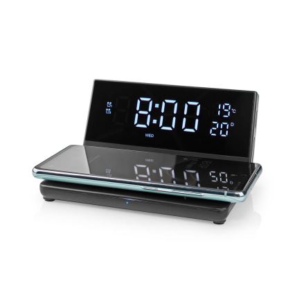Herätyskello LCD-näytöllä ja langattomalla laturilla 15W/230V musta