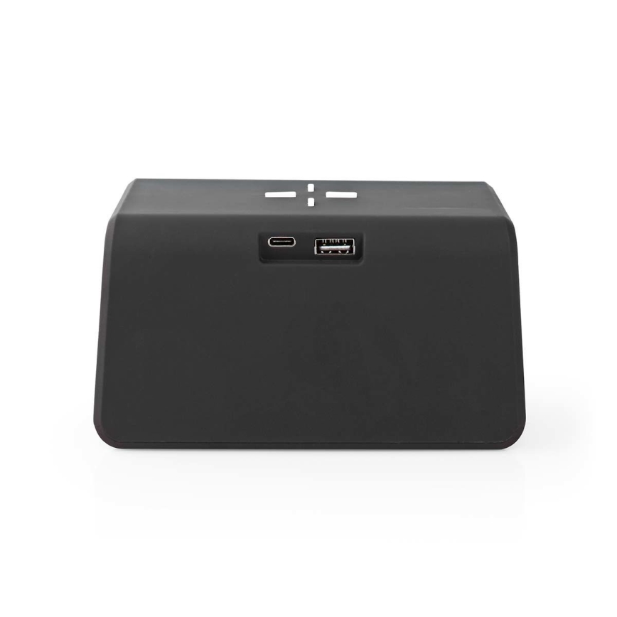 Herätyskello LCD-näytöllä ja langattomalla laturilla 15W/230V musta