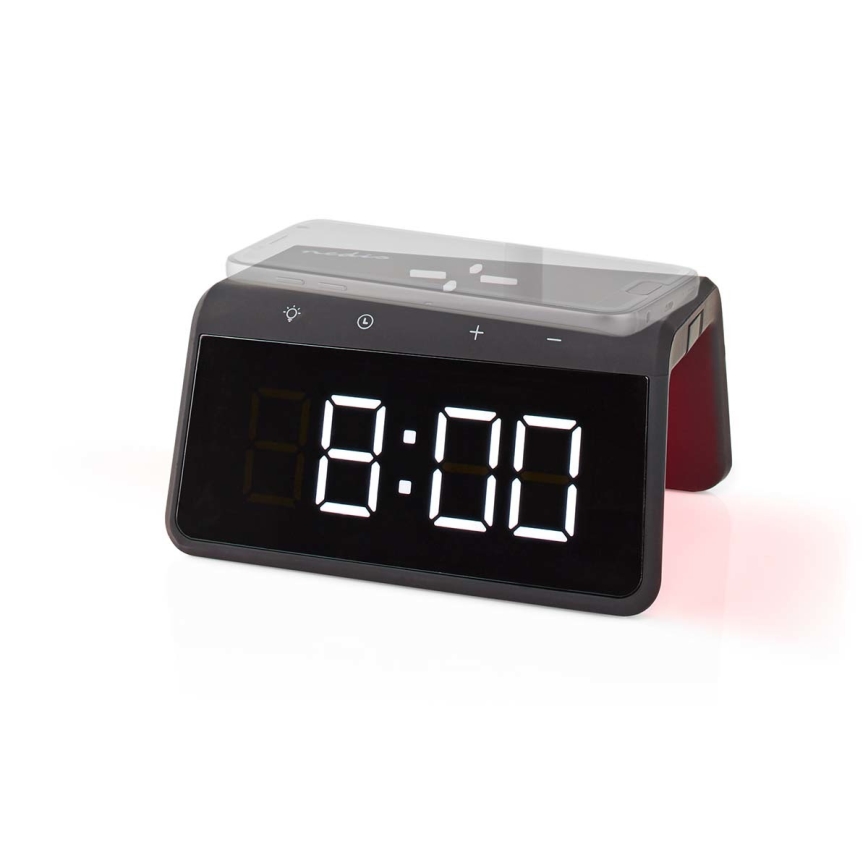 Herätyskello LCD-näytöllä ja langattomalla laturilla 15W/230V musta