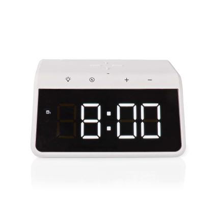 Herätyskello LCD-näytöllä ja langattomalla laturilla 15W/230V valkoinen